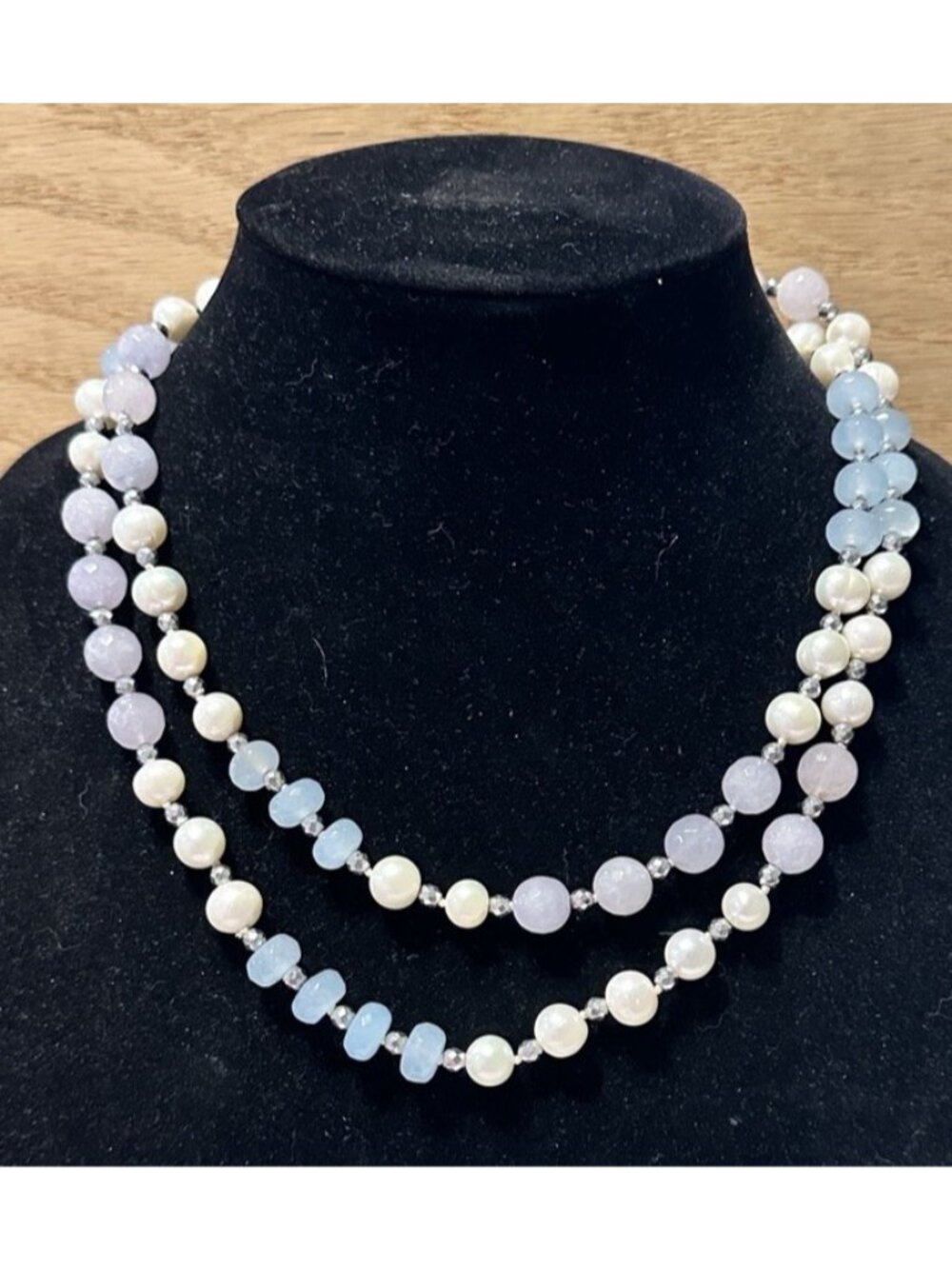 Pastel / Faux Pearl Beaded Long Necklace Sparkle Multifaceted